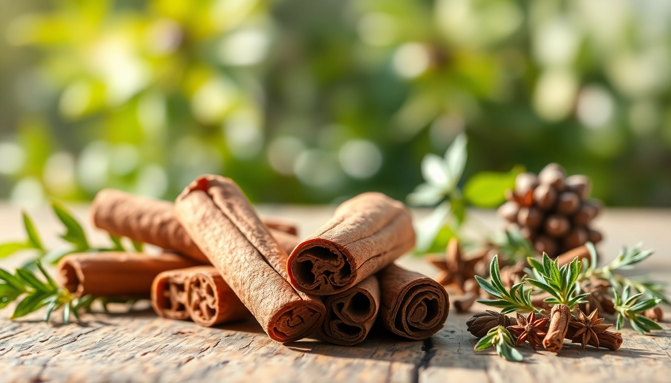 Cinnamon Bark displayed on a wooden table, highlighting its rich textures and natural colors.