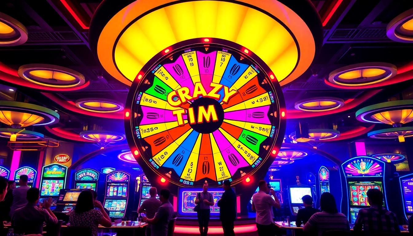 Crazy Time risultati: dynamic players engaging with the colorful wheel in a live casino setting.