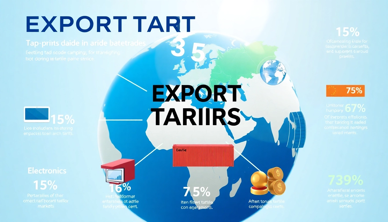 Visual representation of export tariffs illustrating global trade impacts on various goods and shipping.