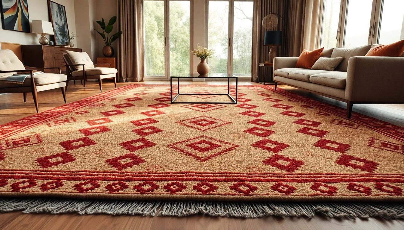 Stylish Moroccan Mrirt Rugs adding warmth and elegance to a modern living room.