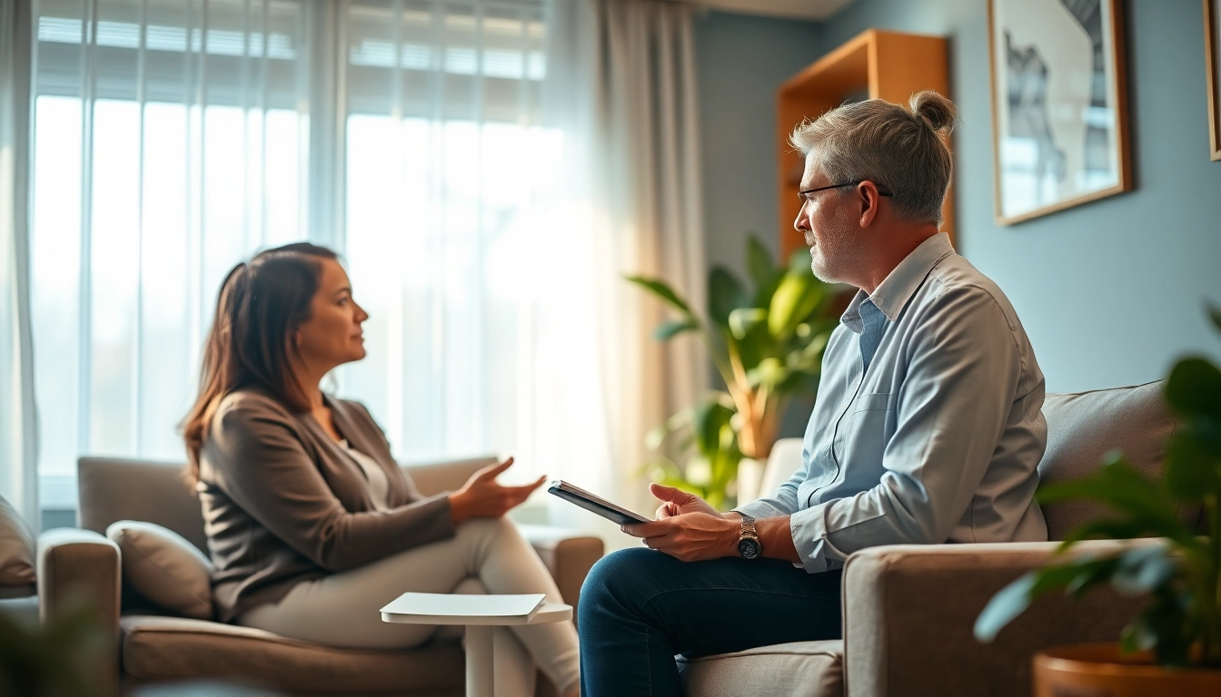 Therapist offering support for dealing with depression in a serene office environment.