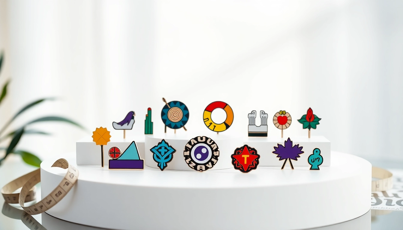 Showcase of custom acrylic pins featuring vibrant designs and colors against a soft backdrop.
