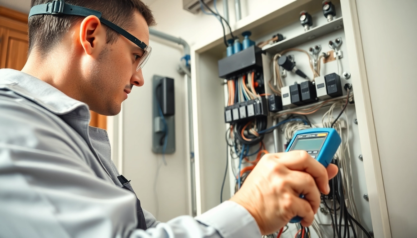 Technician examines an Electrical Panel Clearwater for safety and functionality in a well-lit home environment.