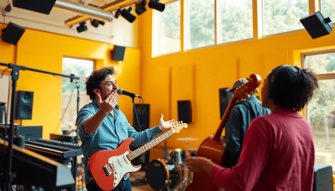 Engaging scene of music pitching with a professional musician presenting a new single