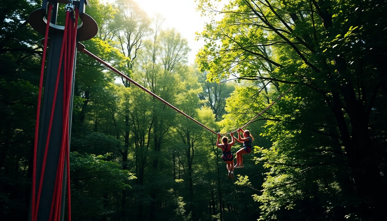 Engaging zip wire kits displayed in a lush park environment for outdoor fun.