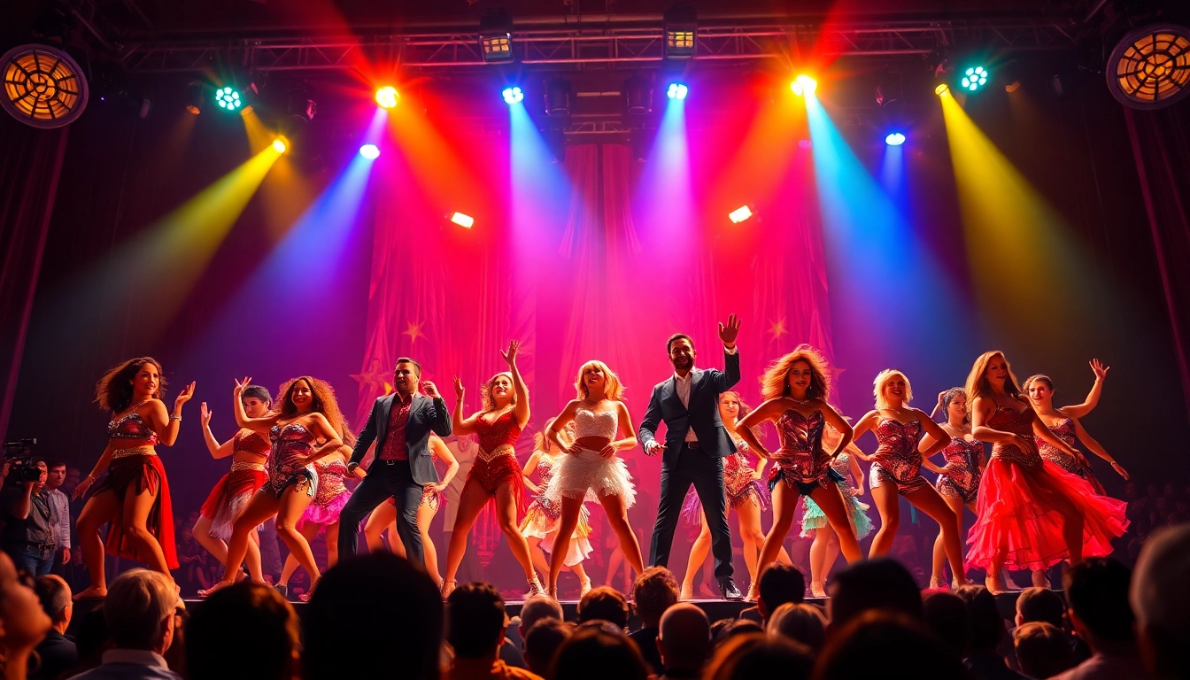 Experience the energetic matinee vegas performance with vibrant performers on stage.