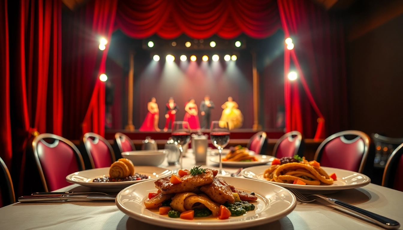 Dazzling dinner theatre las vegas setting with exquisite dining and lively performers on stage.