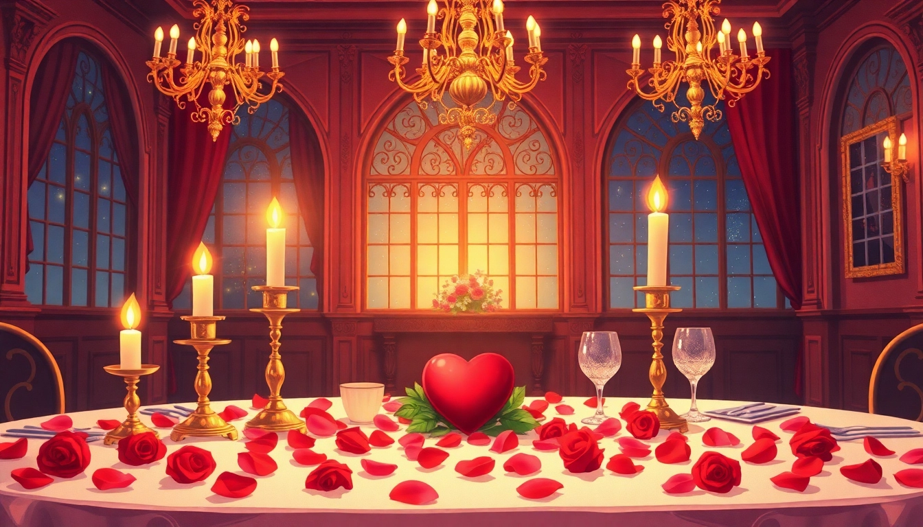 Celebrate beauty and the beast valentines with a romantic table setting and enchanting ballroom.